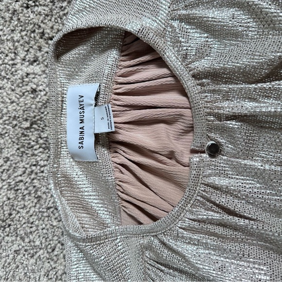 Sabina Musayev Shimmering Gold Metallic Mini Dress Small Short Sleeves Wedding - Picture 14 of 15